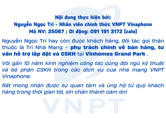 phụ trách vnpt tại Vinhomes Grand Park